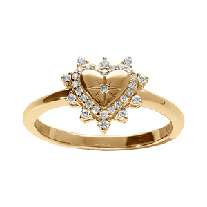 Bague en vermeil coeur avec etoile du nord et contour d'oxydes blancs sertis
