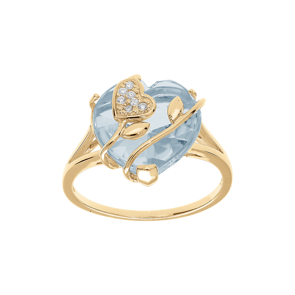 Bague en vermeil coeur avec oxyde ciel avec volute - Vue 1