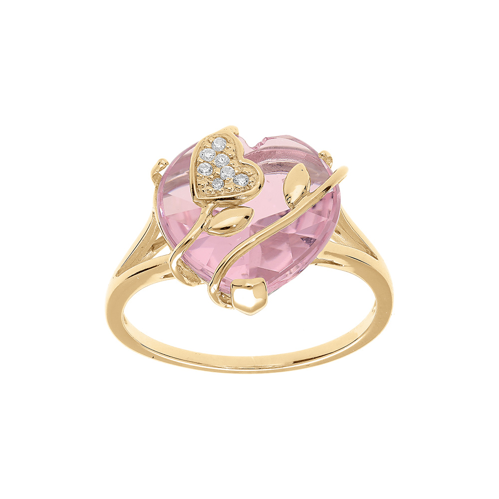 Bague en vermeil coeur avec oxyde rose avec volute - Vue 1