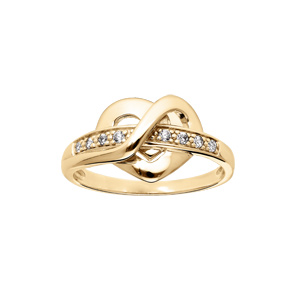 Bague en vermeil coeur avec oxydes blancs sur l\'anneau - Vue 1