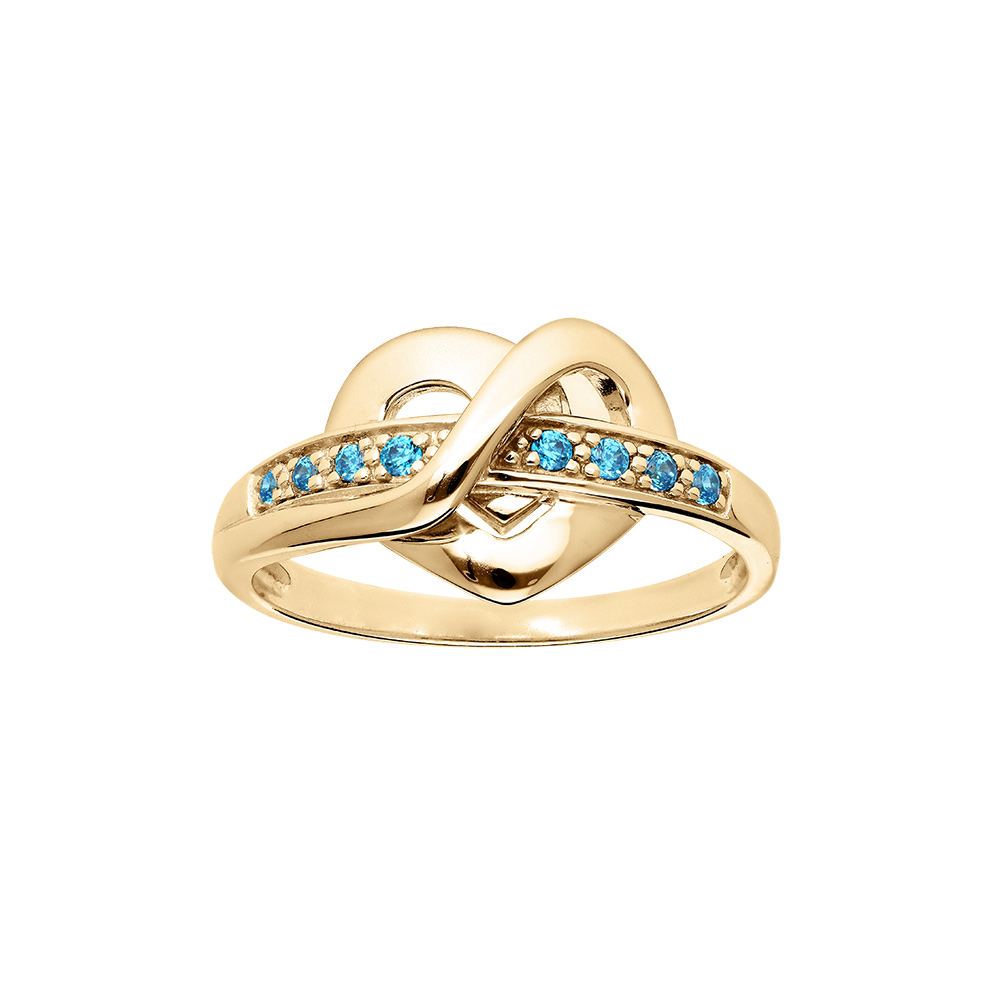 Bague en vermeil coeur avec oxydes ciel sur l\'anneau - Vue 1