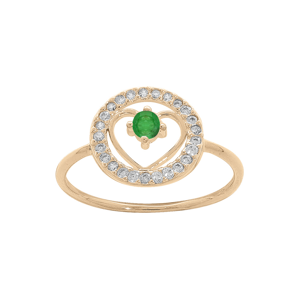 Bague en vermeil coeur et Emeraude v�ritable contour pav� d\'oxydes blancs - Vue 1