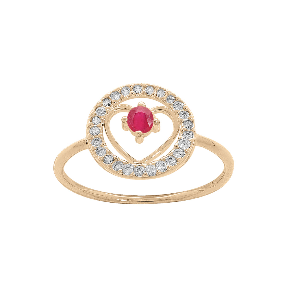 Bague en vermeil coeur et Rubis v�ritable contour pav� d\'oxydes blancs - Vue 1