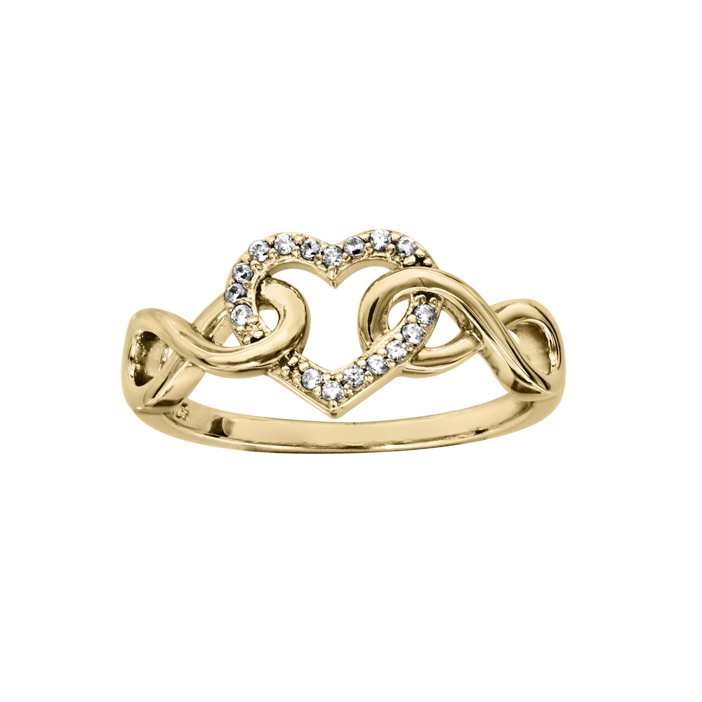Bague en vermeil coeur oxydes blancs sertis et infini - Vue 1