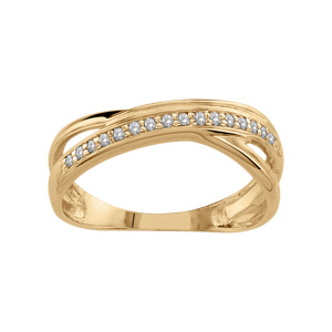 Bague en vermeil croisée avec pierres blanches sur un rail - Vue 1