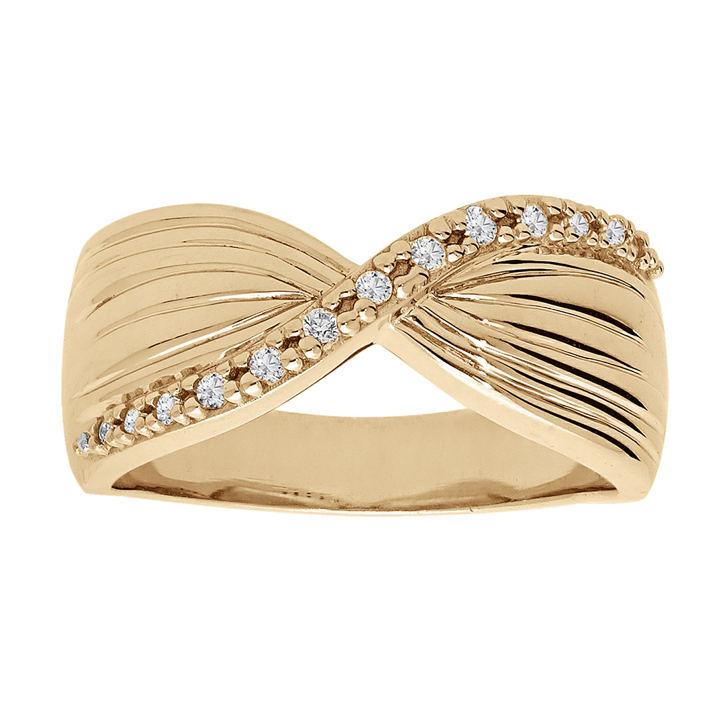 Bague en vermeil crois�e avec un rail d\'oxydes blancs sertis - Vue 1