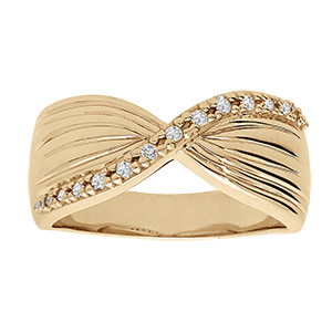 Bague en vermeil crois�e avec un rail d'oxydes blancs sertis