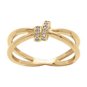 Bague en vermeil crois�e deux rangs avec barres pav�es d' oxydes blancs sertis