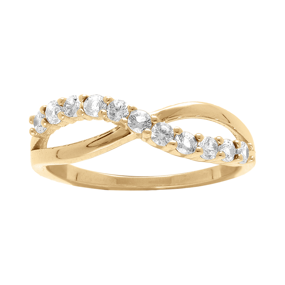 Bague en vermeil crois�e et 1/2 rang d\'oxydes blancs sertis - Vue 1