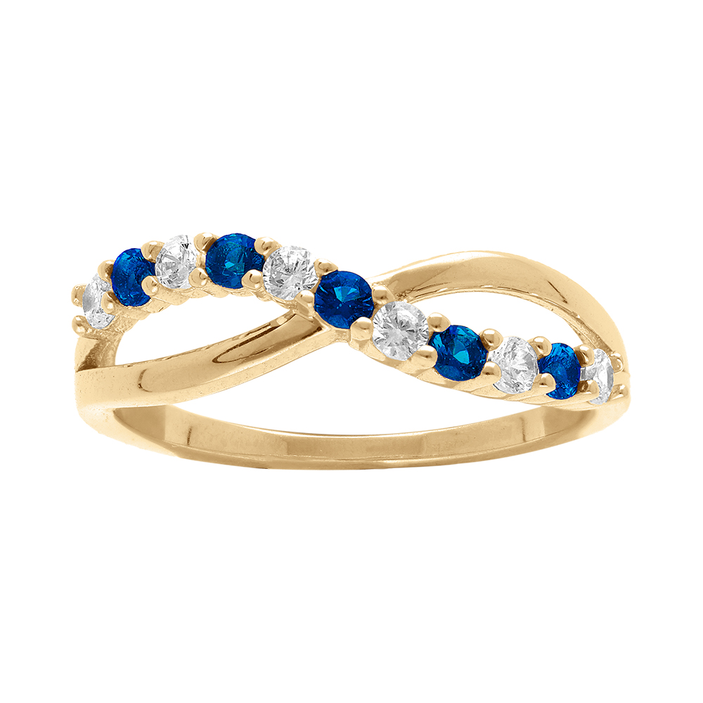 Bague en vermeil crois�e et demi rang d\'oxydes bleu et blancs sertis - Vue 1