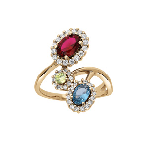 Bague en vermeil croisée oxydes multicouleur - Vue 1