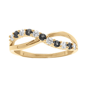 Bague en vermeil croiseetdemi rang d'oxydes noirs et blancs sertis