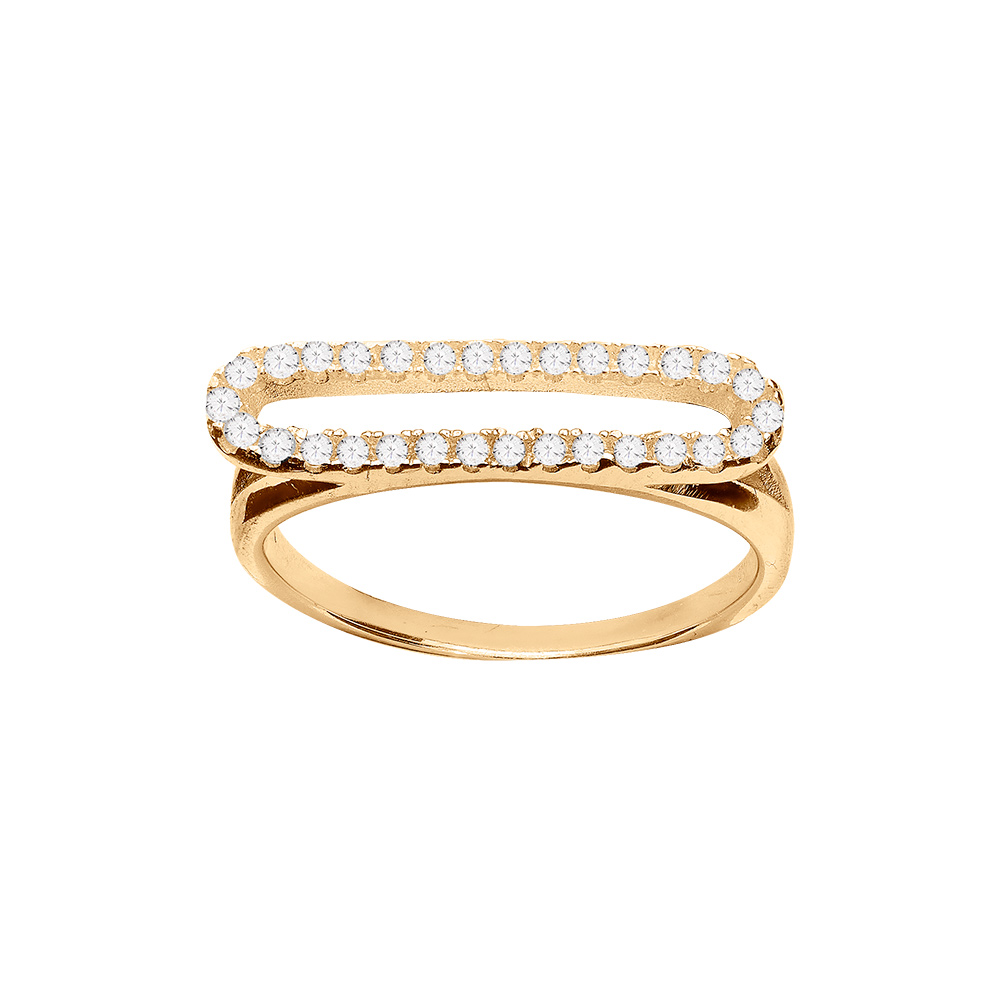 Bague en vermeil de forme rectangulaire ovalis�e avec oxydes blancs sertis - Vue 1