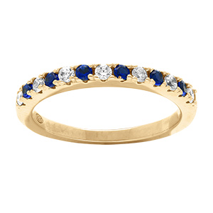 Bague en vermeil demi alliance are d'oxydes bleus et blancs sertis