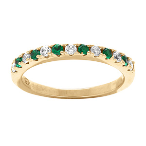 Bague en vermeil demi alliance pare d'oxydes verts et blancs sertis