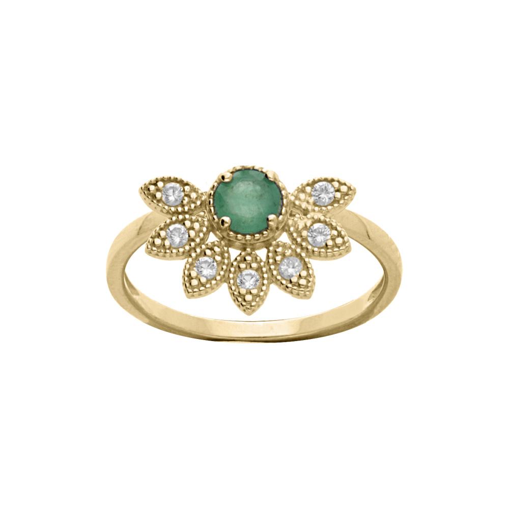 Bague en vermeil demi fleur d\'Emeraude v�ritable et topazes blanches - Vue 1