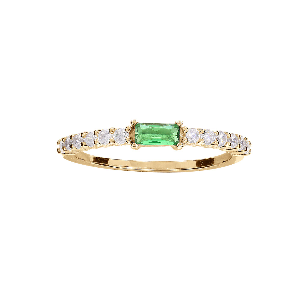 Bague en vermeil demi rail d\'oxydes blancs et un oxyde vert central - Vue 1