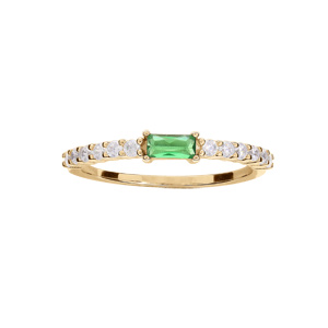 Bague en vermeil demi rail d\'oxydes blancs et un oxyde vert central - Vue 1