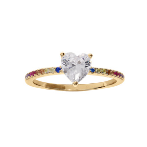 Bague en vermeil demi rail d\'oxydes multi couleur et oxyde blanc forme co eur serti - Vue 1