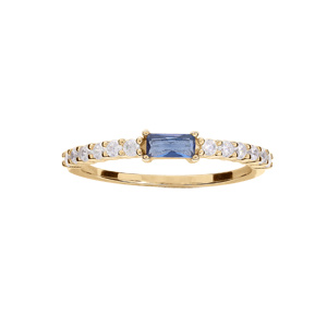 Bague en vermeil demi rail oxydes blancs et un oxyde bleu central - Vue 1
