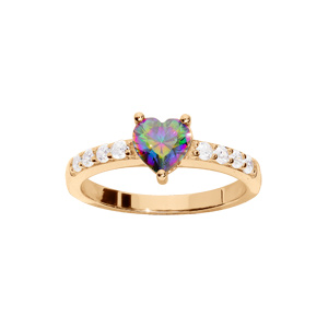 Bague en vermeil demi rail oxydes blancs sertis et oxyde centrale coeur arc en ciel mystique - Vue 1