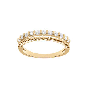 Bague en vermeil deux rangs dont un rail paré d\'oxydes blancs sertis - Vue 1