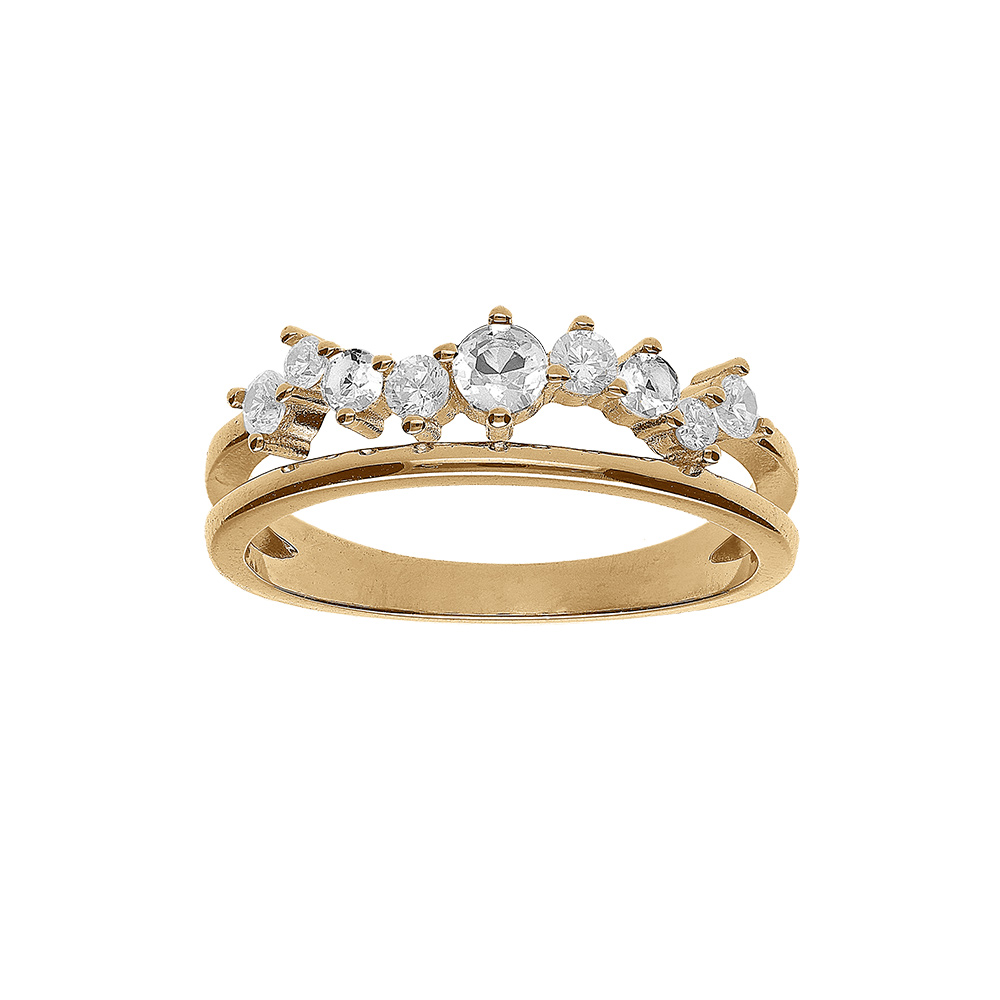 Bague en vermeil deux  rangs d\'oxydes blancs sertis - Vue 1