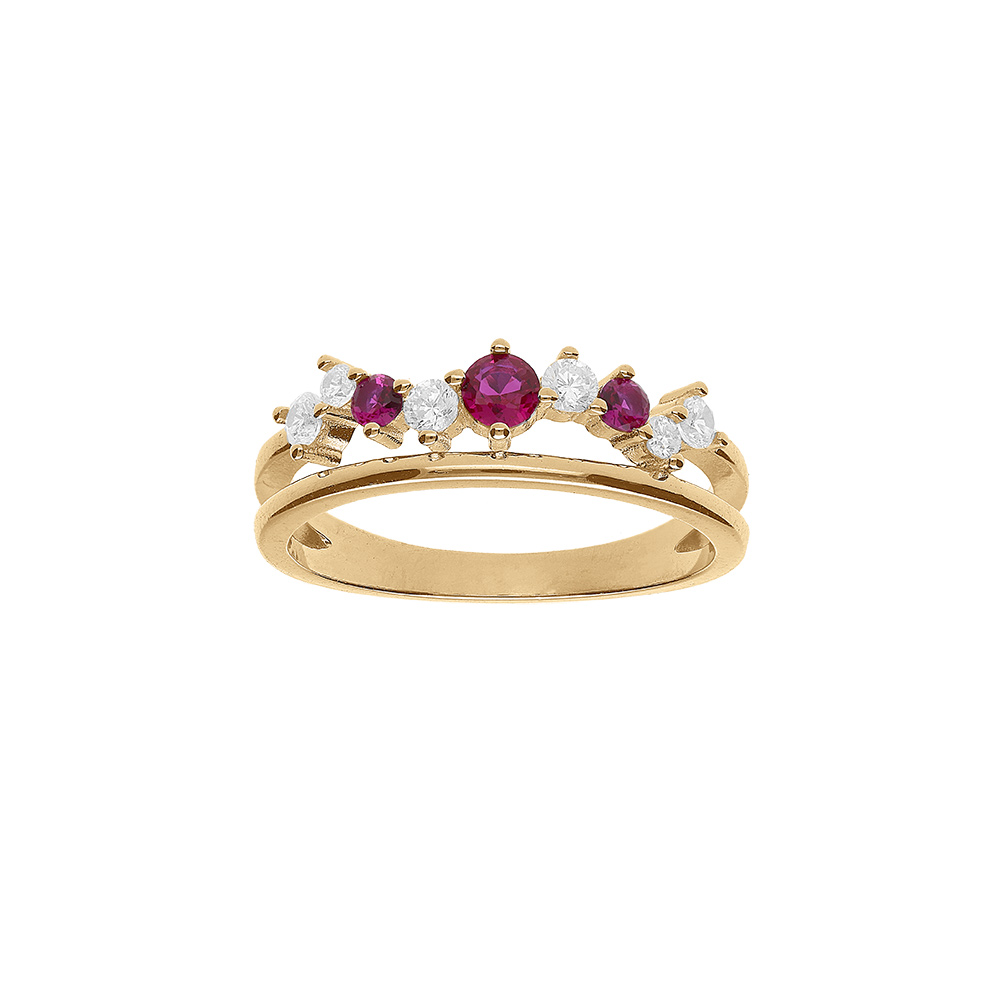 Bague en vermeil deux rangs oxydes fushia et blancs sertis - Vue 1