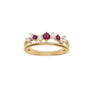 Bague en vermeil deux rangs oxydes fushia et blancs sertis - Vue 1