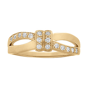Bague en vermeil  deux rubans crois�s sertis d' oxydes blancs et un motif central g�om�trique  - grand diam�tre