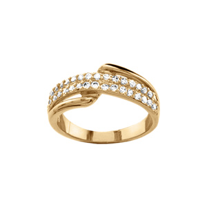 Bague en vermeil dissoci sur le dessus, une 1/2 branche avec double range de pierres blanches - Vue 1