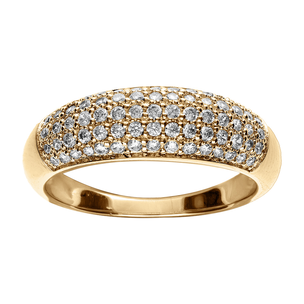Bague en vermeil d�me  pav� d\'oxydes blancs sertis - Vue 1