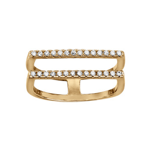 Bague en vermeil double anneau avec deux rails horizontaux d\'oxydes blancs sertis - Vue 1