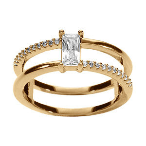 Bague en vermeil double anneau avec pierre centrale baguette et oxydes