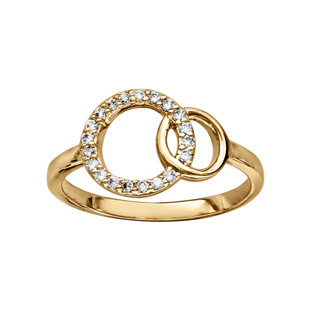 Bague en vermeil double cercle entrelac� dont un par� d\'oxydes blancs - Vue 1