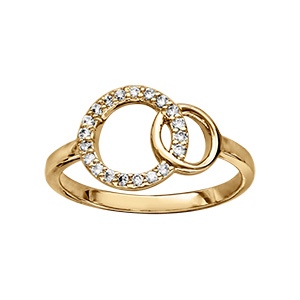 Bague en vermeil double cercle entrelac� dont un par� d'oxydes blancs