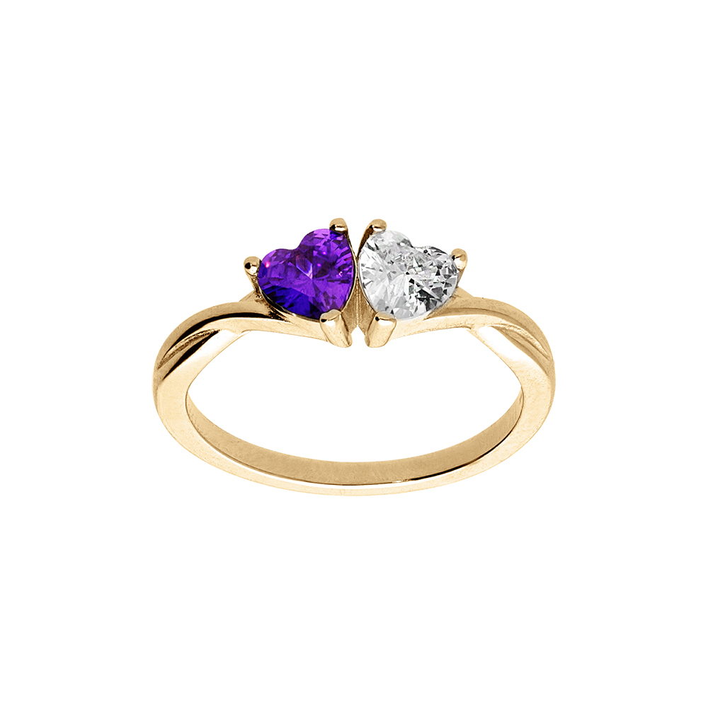 Bague en vermeil double coeur oxyde violet et blanc - Vue 1