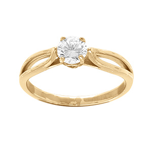 Bague en vermeil double rang sur le dessus avec solitaire d'oxyde blanc serti quatre griffes