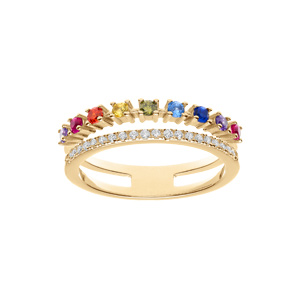 Bague en vermeil double rangées d\'oxydes multi couleurs - Vue 1