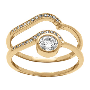 Bague en vermeil duo vague avec oxyde central et pavage d'oxydes blancs sertis