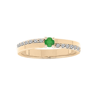 Bague en vermeil Emeraude et rails de Topazes blanches serties véritables - Vue 1
