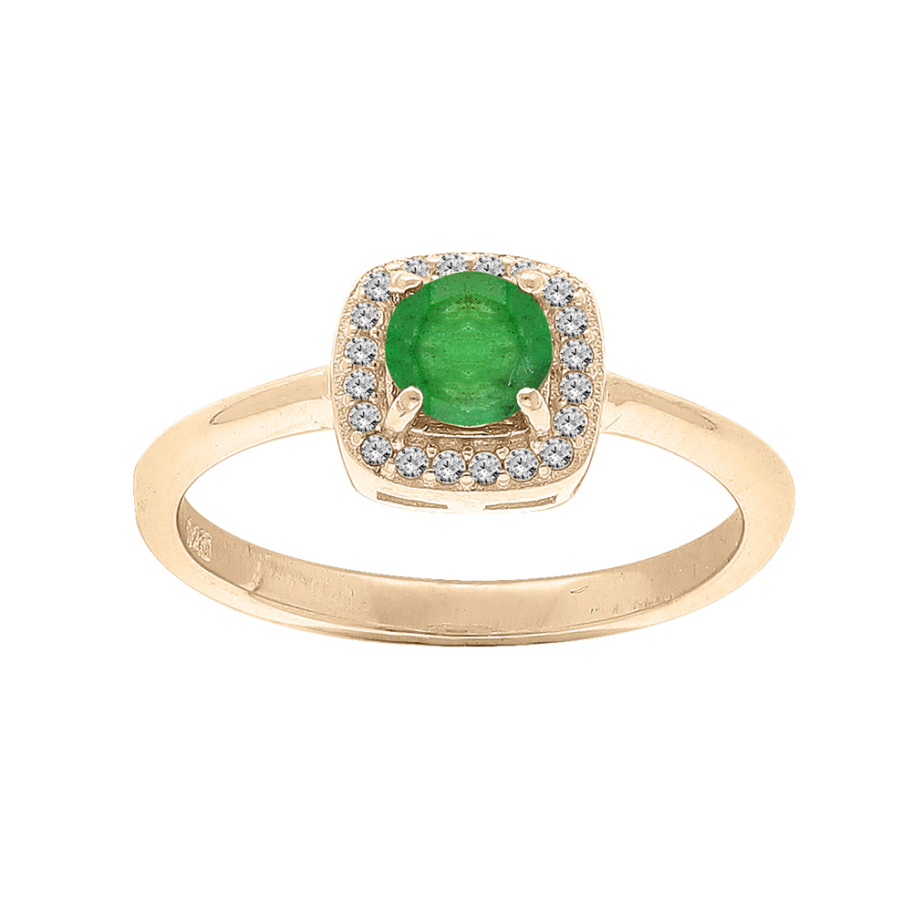Bague en vermeil Emeraude v�ritable et contour carr� pav� d\'oxydes blancs sertis - Vue 1