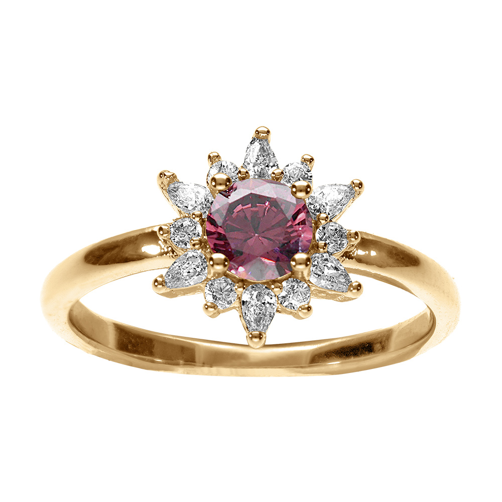 Bague en vermeil fleur avec oxyde rose et contour oxydes blancs - Vue 1