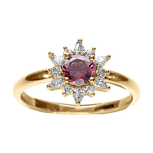 Bague en vermeil fleur avec oxyde rose et contour oxydes blancs
