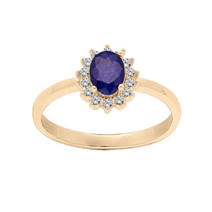 Bague en vermeil fleur de Saphir véritable contour Topazes blanches serties - Vue 1