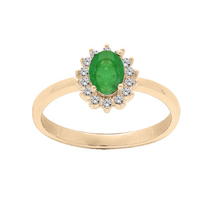 Bague en vermeil fleur d\'Emeraude véritable contour Topazes blanches serties - Vue 1