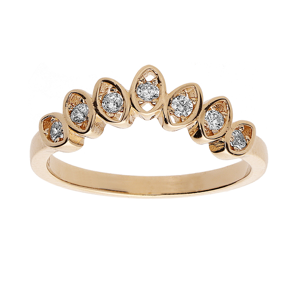 Bague en vermeil forme V avec navettes d\'oxydes blancs sertis - Vue 1