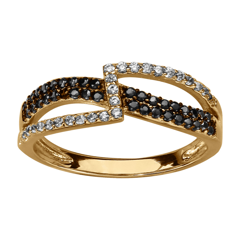 Bague en vermeil forme Z avec oxydes blancs crois�s avec oxydes noirs - Vue 1