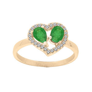 Bague en vermeil forme coeur avec Emeraudes véritables et contour Topazes blanches serties