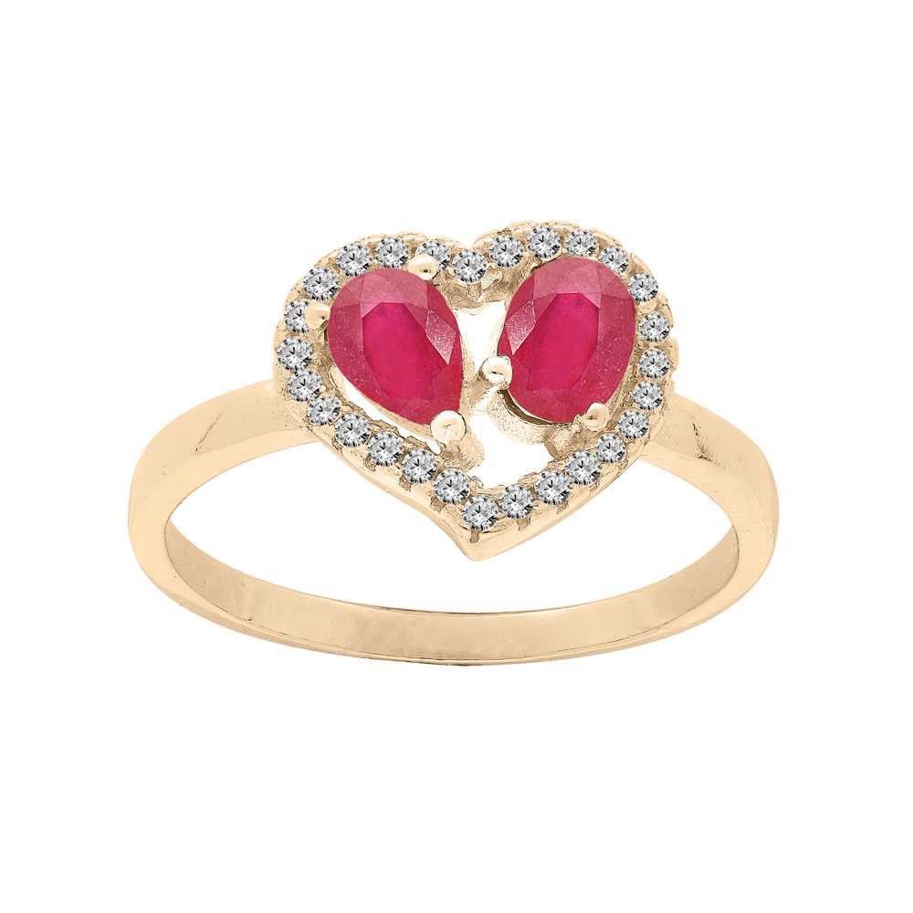Bague en vermeil forme coeur avec Rubis v�ritables et contour Topazes blanches serties - Vue 1